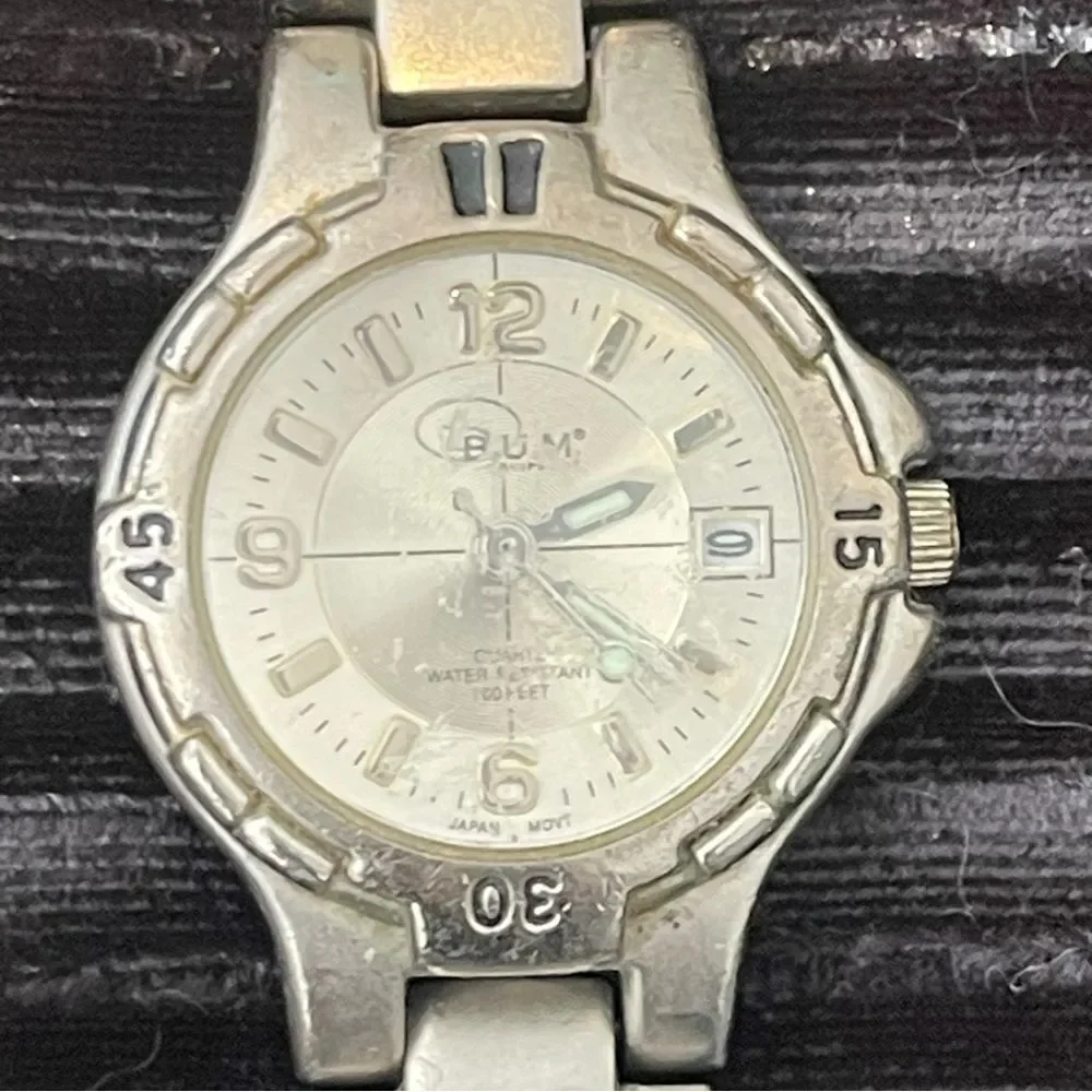 BUM vintage watch. Stainless steel. Date. Glow in dark arms